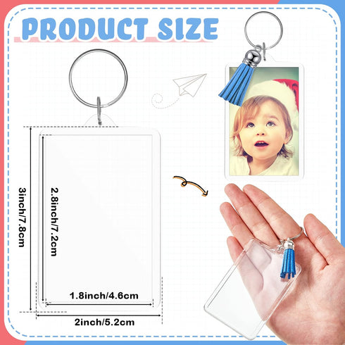 Henoyso Rectangle Acrylic Keychain Blanks Acrylic Photo Keychain Picture Frame Keychain with Tassels, 2 x 3 Inch...