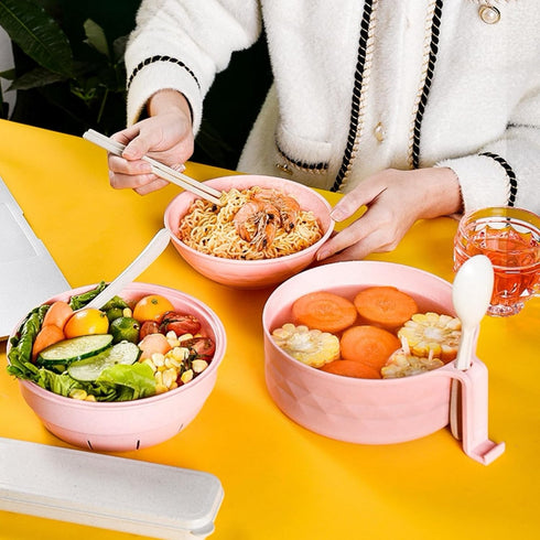 Microwave Ramen Bowl,Microwave Ramen Cooker with Lid,Plastic Mixing Salad Pasta Fruit Rice Cereal Instant Noodles Soup Maker Plate Bowls Set Kitch...