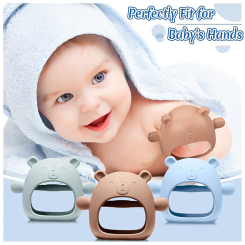 Chumia 3 Pack Baby Teether Teething Toys for Babies 0-6 Months Baby Teething Toy Silicone Anti Dropping Infant Hand Teether Pacifiers Wrist Hand C...