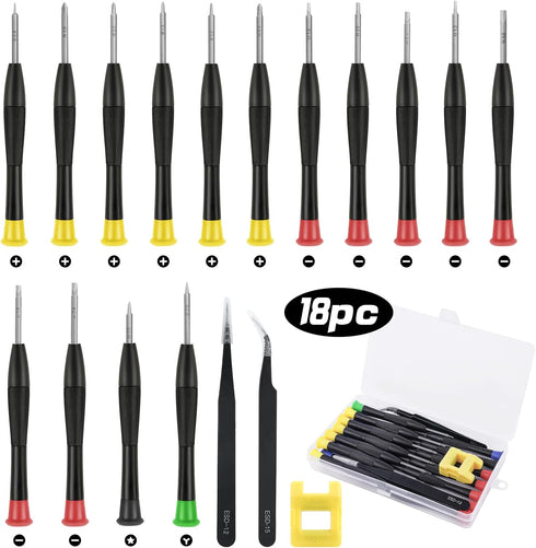 Mini Precision Screwdriver Set, 18PCS Small Magnetic Screwdriver with Tweezers & Magnetizer Flathead Phillips Pentalobe Torx Star Screwdriver Kit ...