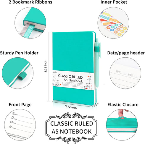feela 3 Pack Notebooks Journals Bulk, Hardcover Notebook Classic Ruled Lined Journals with Pen Holder for Women Girls School Business Supplies, wi...