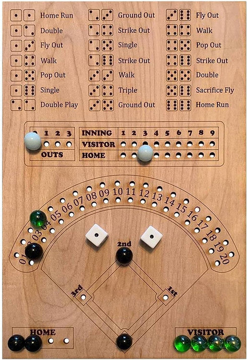 Baseball Dice Board Game Wood, Wooden Baseball Board Game with Dice Marbles for Kids Adults, Fun Double Battle Table Game...