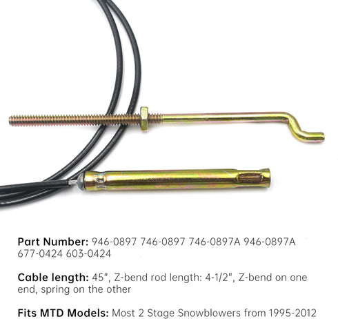 946-0897 Auger Clutch Cable Replacement for MTD 2 Stage Snowblower 746-0897 746-0897A 946-0897A 677-0424 603-0424...