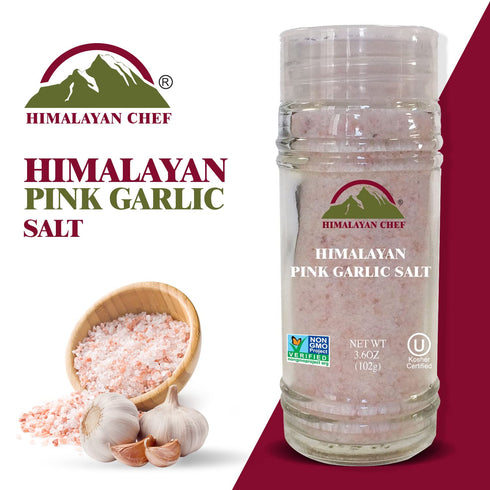 Himalayan Chef Himalayan Pink Garlic Salt -3.6 Oz (Pack of 1), Small Grinder of Garlic Salt Seasoning, Natural & Certified...
