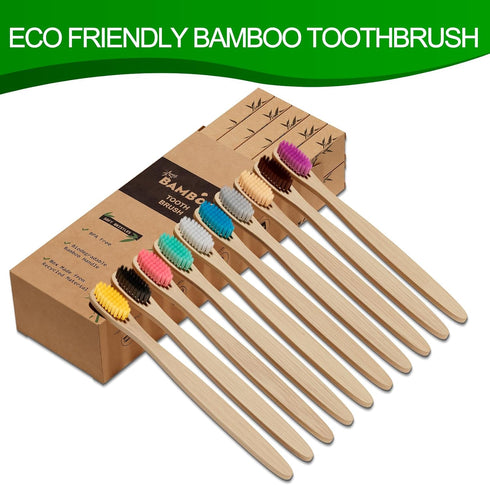 10 Pcs Soft Bristles Bamboo Toothbrush for Adults, Biodegradable Natural Bamboo Charcoal Toothbrushes, Eco Friendly Color Bristle Wood Tooth Brush...