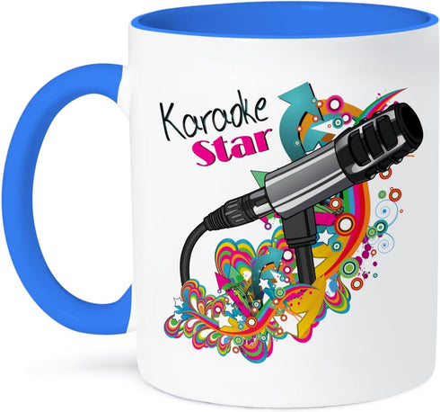 3dRose (mug_115368_6) Karaoke Star Singer Mondern Colorful Pop Art Vector Mic Microphone - Two Tone Blue Mug, 11oz...