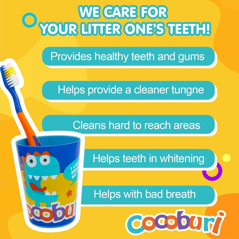 Dinosaurs 4-Piece Toothbrush Set Kid's Toothbrush Set Kids travel set Toothbrush, Toothbrush Cap, Cup Included and Carry Bag...