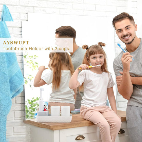 Toothbrush Holders for Bathrooms,Kids Electric Toothbrush Holder with 2 Cups Set,White Tooth Brush Toothpaste Caddy Storage,Small Bathroom Counter...