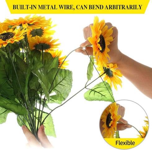 DerBlue 15.74'' Artificial Sunflowers Bouquet with 14 Heads(Two Different Diameter of Flowers) and 40 Leaves Fake Silk Sunflowers Bouquet for Home...