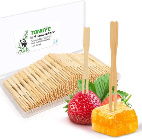 Appetizer Forks Mini, Disposable Mini Fork for Appetizers, Two Prongs Fancy Toothpicks for appetizers Fruits, Charcuterie Forks, Small Tiny Bamboo...