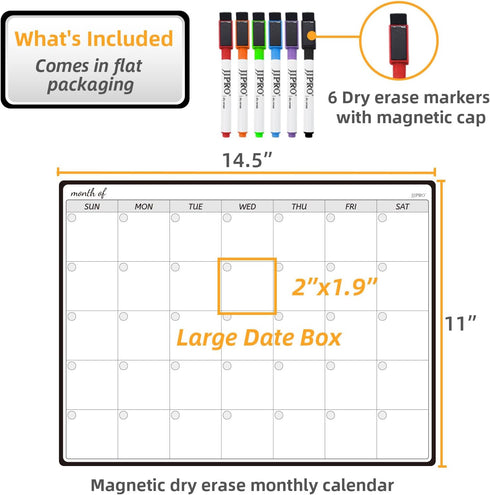 JJPRO Magnetic Monthly Calendar Whiteboard for Fridge-Dry Erase Monthly Planning Board for Refrigerator-Refrigerator Organizer with Monthly Calend...