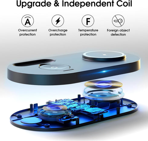 3 in 1 Mag-Safe Wireless Charging Pad, 15W Fast Magnetic Wireless Charging Station, Travel Wireless Charger for iPhone 15/14/13/12Pro/Pro Max/Mini...