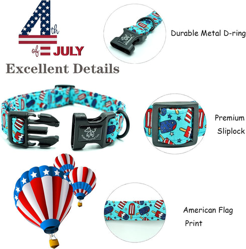 Elegant little tail Independence Day Dog Collar, Holiday Pet Collar Patriotic Durable Dog Collar Cotton Soft Pet Gift Plastic Buckle Adjustable Do...