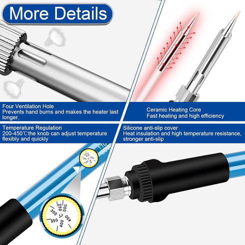 Soldering Iron Kit Soldering Kit With Temperature Adjustable Electric Soldering Gun,60w 110v Soldering Iron With Ceramic Heater,5pcs Different Sol...