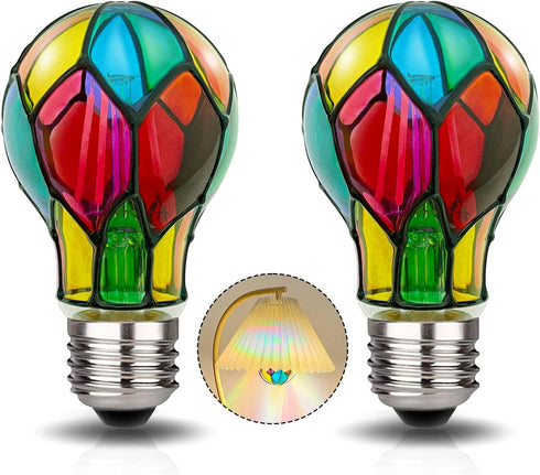 LED Stained Glass Light Bulb A19 4W E26 Base Painted Light Bulb Night Light Mosaic Light Bulb Party Light Bulb Stainglass Light Bulb...