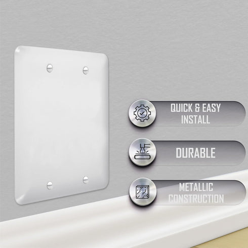 TayMac WRW-BB Metal Maxi Blank Electrical Outlet Cover Wall Plate with Screws for 2 Devices, 2-Gang, White Smooth...