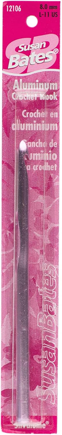 Susan Bates 5-1/2-Inch Silvalume Aluminum Crochet Hook, 8mm, Silver Pink...