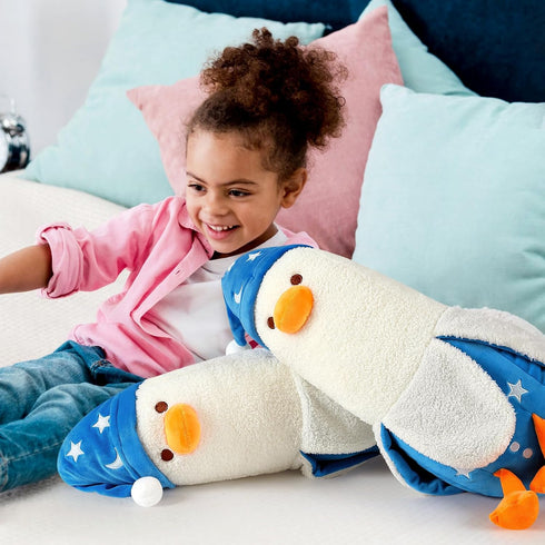 PEACH CAT Cute Long Banana Duck Plush Pillow Toy Cute Duck Plushie with Nightcap Duck Stuffed Animal for Kids White and Blue 19.7"...