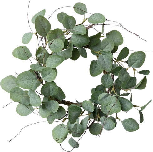 idyllic Eucalyptus Leaves Wreath Metal Polyester Green Wreath 14 Inches for The Front Door Décor, 1 Pack...