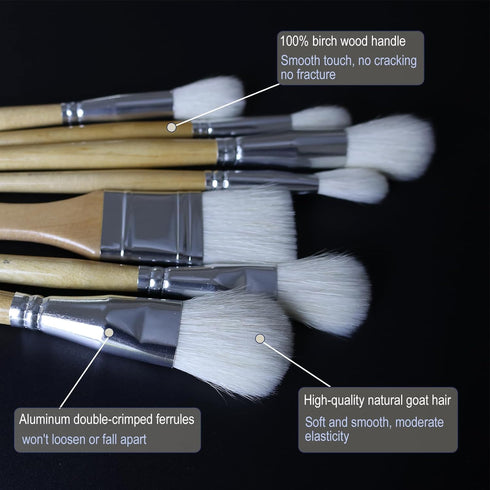 Gilding Brush Set, 7 Pieces Versatile Goat Hair Blending Mop Brushes for Acrylic Painting Wartercolor Foil Gold Leaf Flakes Sheets...