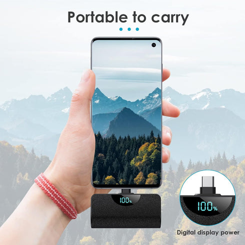 Mini Portable Charger USB-C Power Bank 5200mAh,Ultra Compact LCD Display Battery Pack Backup Charger Compatible with iPhone 15/15 Plus/15 Pro/15 P...