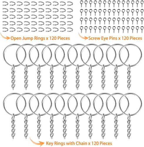 Keychain Rings for Crafts, Flasoo 360Pcs Keychains for Resin Include Key Rings with Chain, Jump Rings, Screw Eye Pins for DIY Keychain Making...