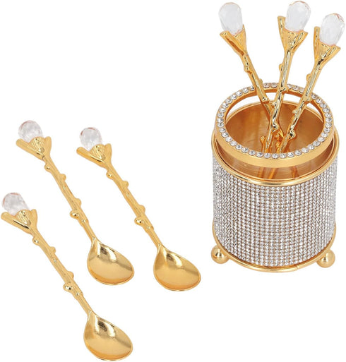 Coffee Spoons Set, 6Pcs Gold Espresso Spoons with Holder, Mini Gold Teaspoons Stirring Spoon Dessert Spoons Small Spoons for Stirring, Mixing, Cof...