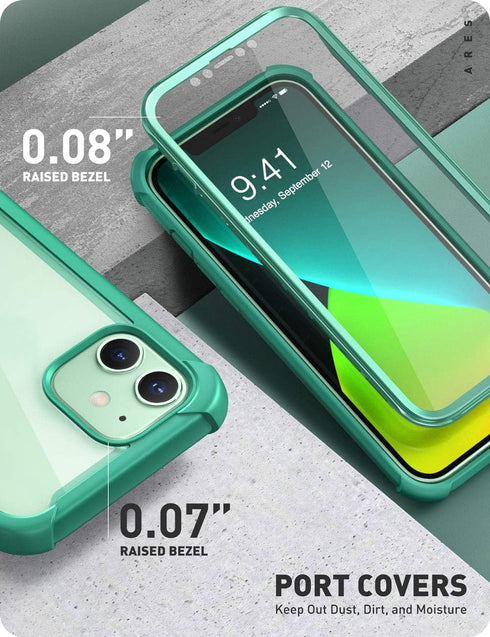 i-Blason Ares Case for iPhone 12, iPhone 12 Pro 6.1 Inch (2020 Release), Dual Layer Rugged Clear Bumper Case with Built-in Screen Protector(MintGr...