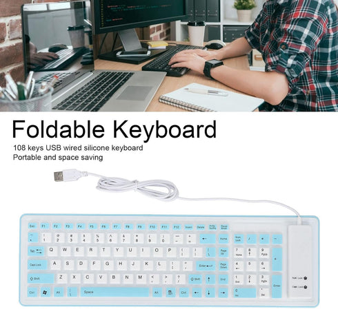 103 Keys Foldable Silicone Keyboard,Wired USB Silicone Keyboard Silent Keyboard Soft Touch Keyboard Waterproof Rollup Keyboard for PC Laptops(Blue...