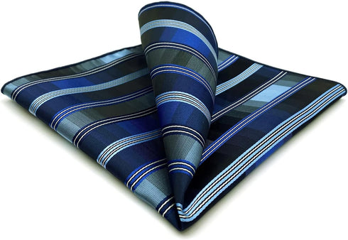 S&W SHLAX&WING Blue Mens Pocket Square Handkerchief Striped for Suit...