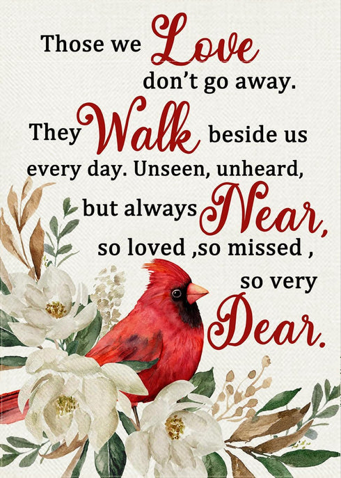 Those We Love Don't Go Away Cardinal Spring Small Decorative Inspirational Garden Flag, Summer Red Bird Yard Gardenia Outside Memorial Faith Grave...