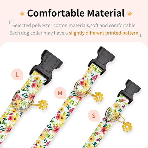 Dog Collar,Personalized Adjustable Cute Puppy Collars for Girl Female Boy Dogs Flower Patterned Design,Soft Pet Collar with Safe Buckle for Small ...