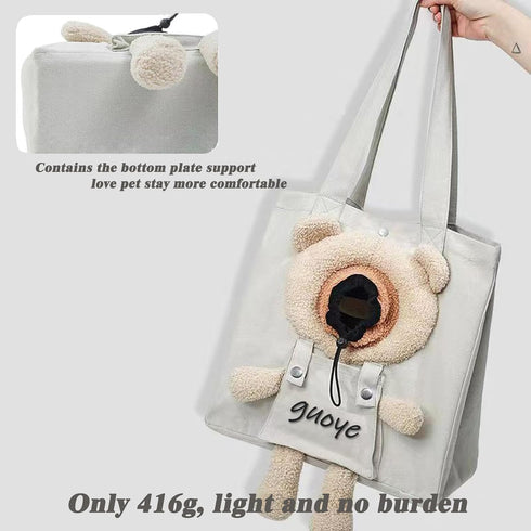Bear-Shaped Show Head Pet Canvas Shaped Shoulder Bag?Pet Out Bag, Outcrop, Pet Out Shoulder Bag. (Khaki Bear-Large)...
