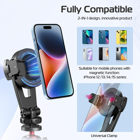 ULANZI Magnetic iPhone Tripod Mount MA47, Magnet Phone Holder Adapter Tripod Clamp Compatible with MagSafe for iPhone 12 13 14 15 Plus Pro Max All...