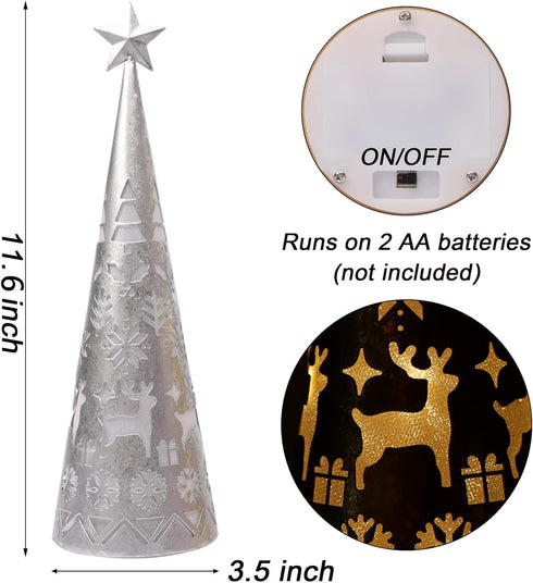 Juegoal 11.6 Inch Lighted Christmas Table Decorations with Star, Cone Shaped 10 LED Lights Battery Operated, Indoor Xmas Holiday Wedding Party Tab...