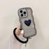 Black Heart Phone Case Compatible with iPhone 14, Cute 3D Love Heart Phone Case, Curly Wave Shape Clear Heart Phone Cover with Round Bracelet for ...