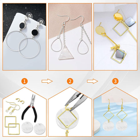 Oubaka 240pcs Hoop Earrings for Jewelry Making,Beading Hoop Earring Findings Hypoallergenic Teardrop Square Round Earring Hoop Open Bezel Pendant ...
