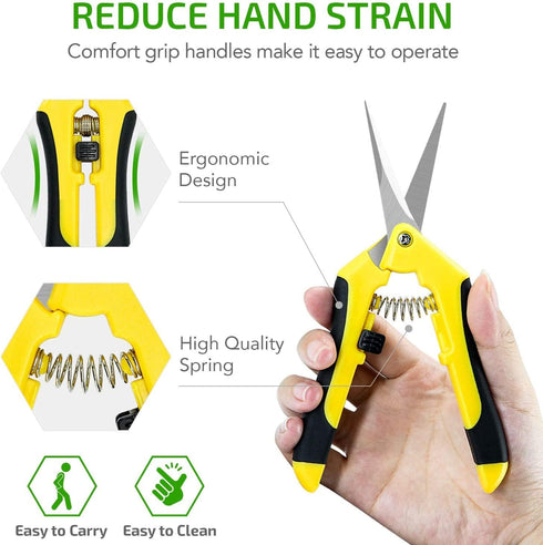 iPower 6.5 Inch Gardening Scissors Hand Pruner Pruning Shear with Straight Stainless Steel Blades, Yellow, 2-Pack...