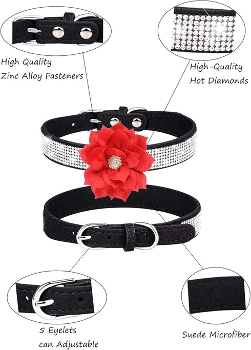 Rhinestone Dog Collar for Small Medium Dogs Black Small Dog Collar for Girl Female Dogs Flower Puppy Collar for Summer Spring Wedding Puppy Neckla...