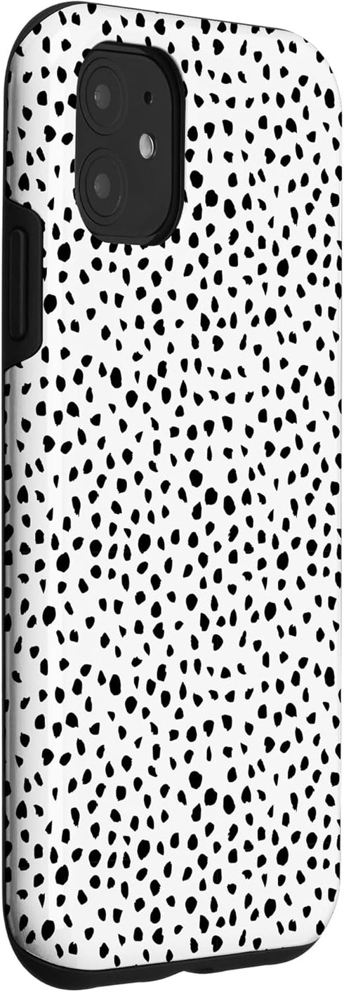iPhone 11 Popular Dalmatian Pattern, White w Brush Stroke Black Spots Case...
