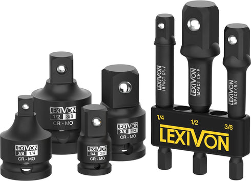 LEXIVON Impact Socket Adapter Combo Kit, 7-piece Increaser, Reducer & Extension Set | 1/4"-3/8"-1/2" Impact Driver Conversions, Active Rust Protec...
