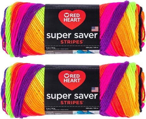 Bulk Buy: Red Heart Super Saver (2-Pack) (Bright Stripe, 5 oz Each Skein)......