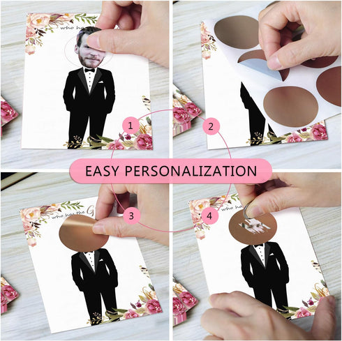Floral Bridal Shower Games - Who Has The Groom Scratch Off Celebrity Cards Tickets for 48 Guests - Funny Bachelorette Party Games Ideas - Rose Gol...