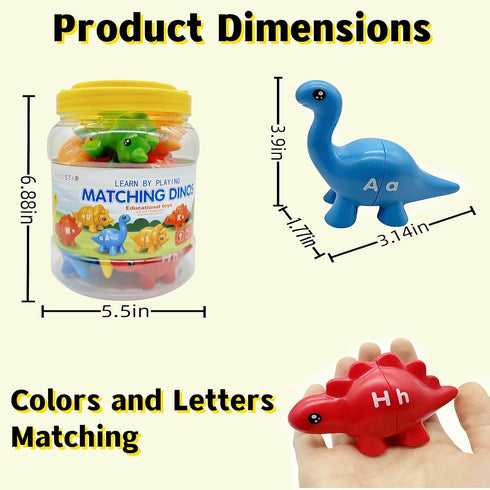 Alphabet Matching Dinosaur Toys,13 Dinos - 26 Letters,Preschool Activities Montessori Fine Motor Toys,Gifts for 18 Months 2 3 4 Year Old Boys Girl...