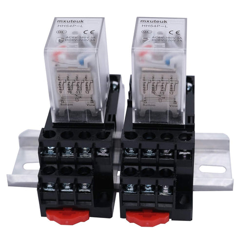 mxuteuk 2pcs HH54P DC 24V Coil 14 Pin 3A 4PDT LED Indicator Electromagnetic Power Relay, with Base, with DIN Rail Slotted Aluminum...