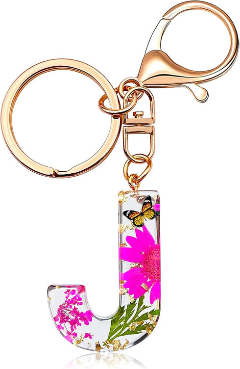 Initial Letter Butterfly Flower Pink Keychain Birthday gifts for Women Girl Backpack Wallet Car Key Cute Bling Keychain...