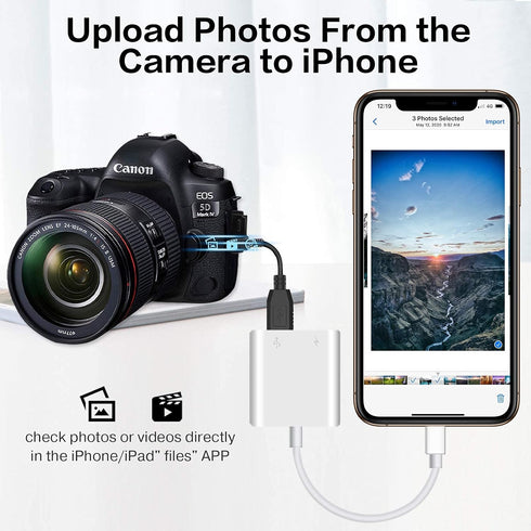 SUNTRSI USB Camera Adapter with Charging Port,Portable USB Female OTG Adapter suitable for iPhone iPad, iPad to USB Adapter Plug and Play Support ...