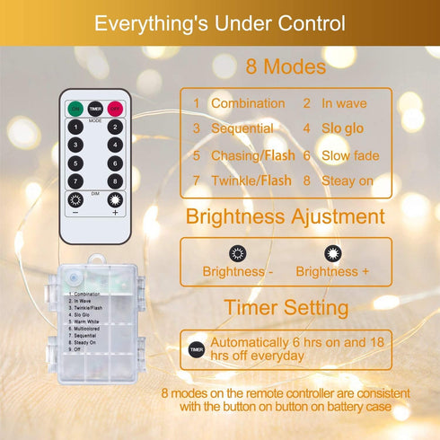Metaku 2 Pack 33Ft 100 LED Fairy Lights Battery Operated String Lights with Remote Timer, LED Twinkle Lights for Bedroom, Party, Wedding, Centerpi...