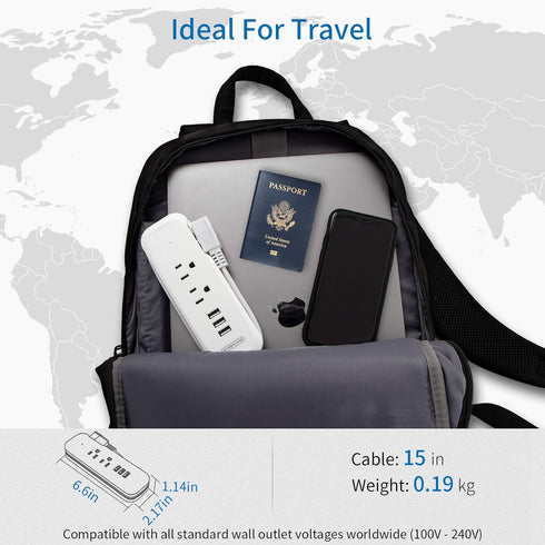 Travel Power Strip with USB - NTONPOWER 2 Outlets 3 USB Portable Desktop Charging Station, 15 inches Wrapped Short Extension Cord for Hotels, Crui...