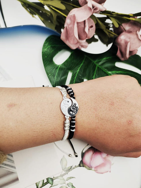 INENIMARTJ 4Pcs Yin Yang Matching Dragon Bracelet Necklaces Set for Women Men,Yin Yang Couple Bracelet Pendant Necklaces for Bff Best Friend Gift...